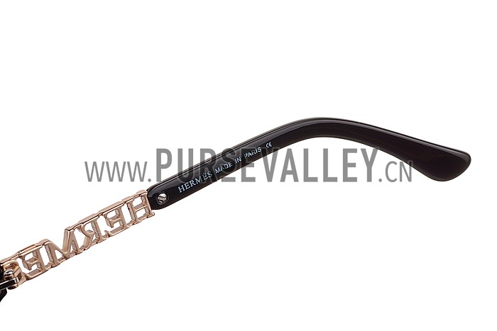 Hermes Large Oversized Black Frame Sunglasses with Metallic Logo 308101