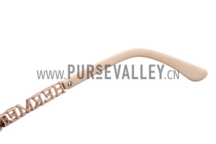 Hermes Large Oversized Beige Frame Sunglasses with Metallic Logo 308102