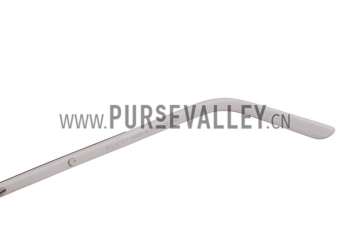 Gucci Aviator Web Detail White Temple Grey Lenses Sunglasses 308143