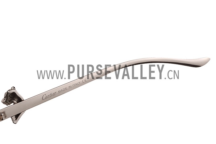 Cartier Screw And Panthere Decor Silver Frames Black Lenses Sunglasses 308136