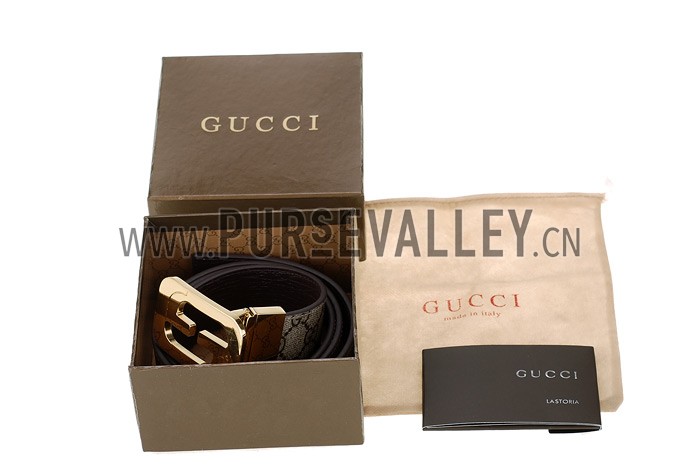 Gucci Replica Rectangular Brass Double G Buckle Reversible Monogram Belt