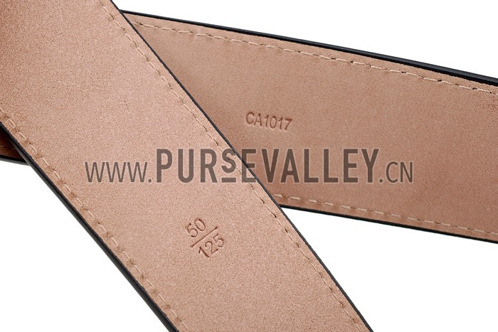 Louis Vuitton Replica Black Ruthanium Finished Logo Buckle Louis Vuitton Graphite Leather Belt