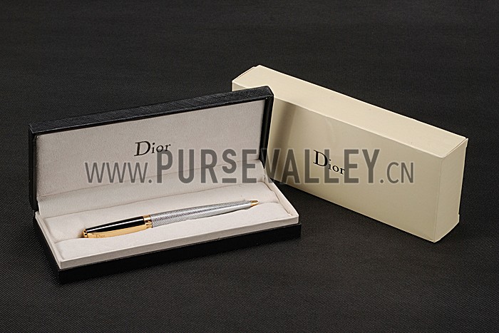 Christian Dior Gold Rimmed Silver Embossed Lower Body Black Ballpoint Pen 622726