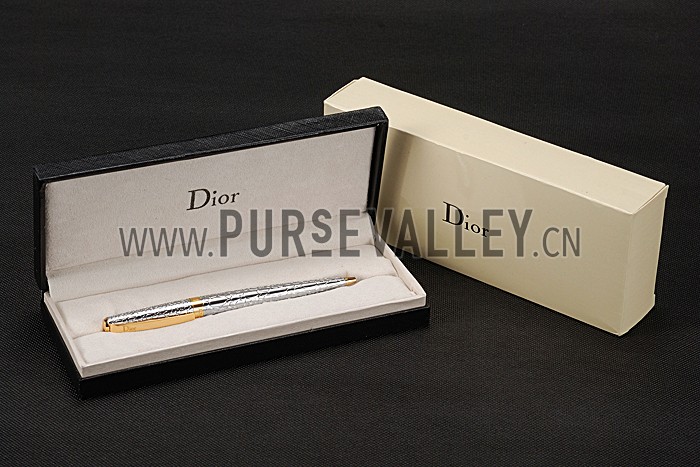 Christian Dior Gold Rimmed Fully Embossed Silver Ballpoint Pen 622730