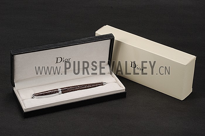 Christian Dior Silver Rimmed Fully Embossed Brown Ballpoint Pen 622731