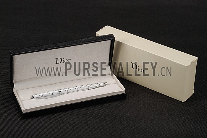Christian Dior Silver Rimmed Silver Pattern White Ballpoint Pen 622734