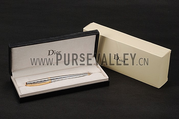 Christian Dior Gold Rimmed Fully Monogramed Silver Ballpoint Pen 622738