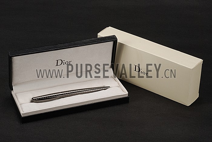 Christian Dior Horizontally Grooved Dark Grey Brown Ballpoint Pen 622741