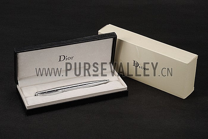 Christian Dior Pattern Grooved Silver Ballpoint Pen 622744