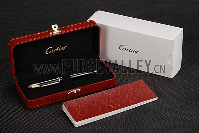 Cartier Gold Rimmed Black Ballpoint Pen 622759