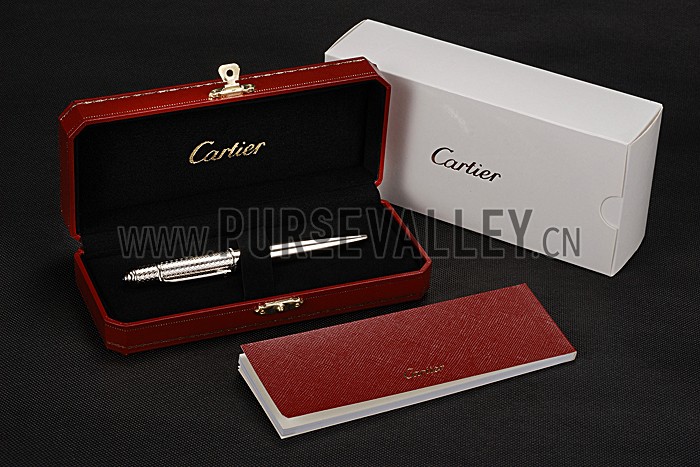Cartier Silver Embossed Upper Body Silver Ballpoint Pen 622763
