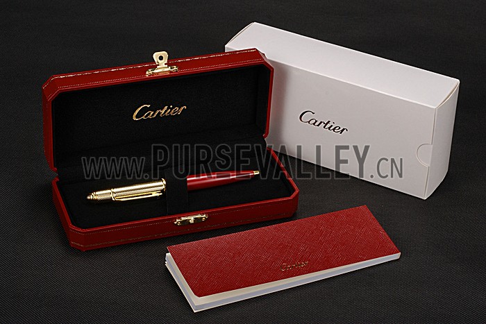 Cartier Gold Rimmed Gold Wave Pattern Upper Body Red Ballpoint Pen 622771
