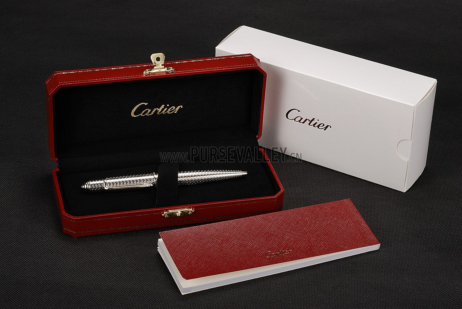 Cartier Fully Grooved Pattern Silver Ballpoint Pen 622776