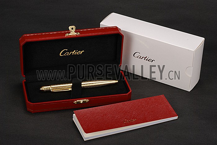 Cartier Fully Grooved Pattern Gold Ballpoint Pen 622777