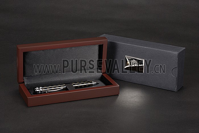 Gucci Silver Rimmed Full Monogrammed Black Ballpoint Pen 622781