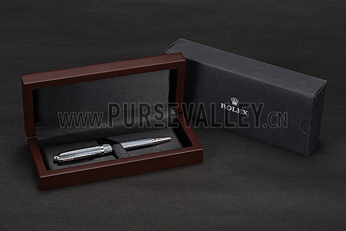 Rolex Silver Rimmed Dark Blue Ballpoint Pen 622801
