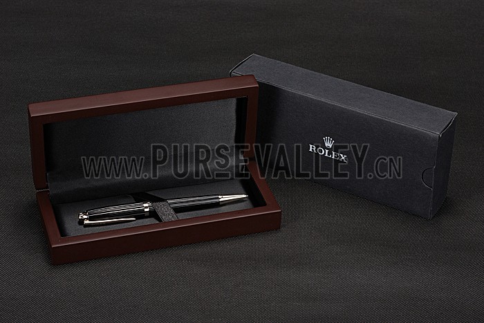 Rolex Silver Rimmed Black Ballpoint Pen 622807