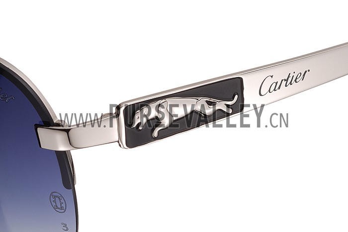 Cartier Wild Panthere Detail Silver Frame Silver Temples Sunglasses 308191