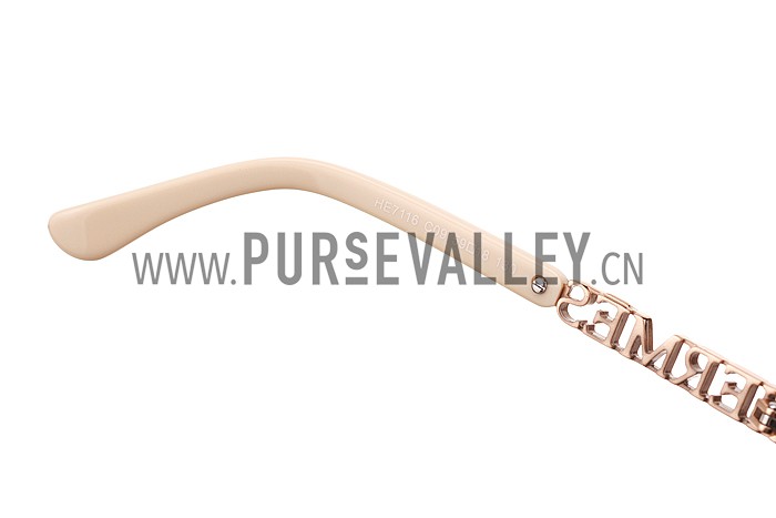 Hermes Large Oversized Beige Frame Sunglasses with Metallic Logo 308102