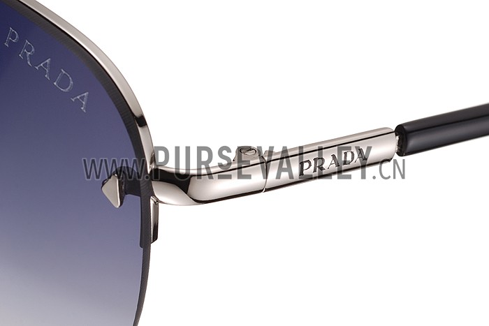 Prada Aviator Silver Frame Black Temples Sunglasses 308230