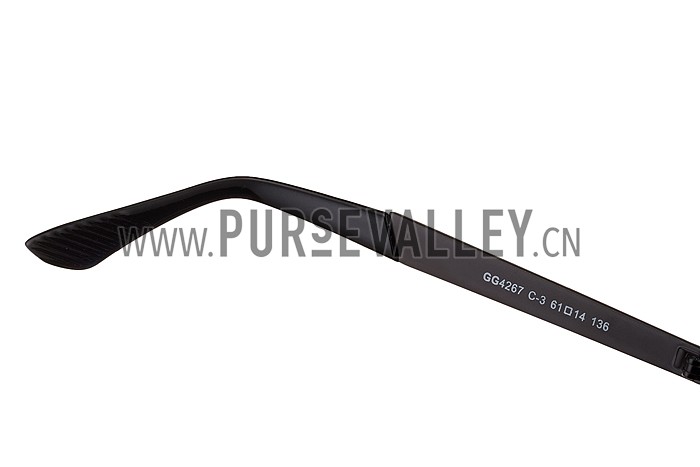 Gucci Signature Logo Black Frame Black Lenses Grey Temples Sunglasses 308147