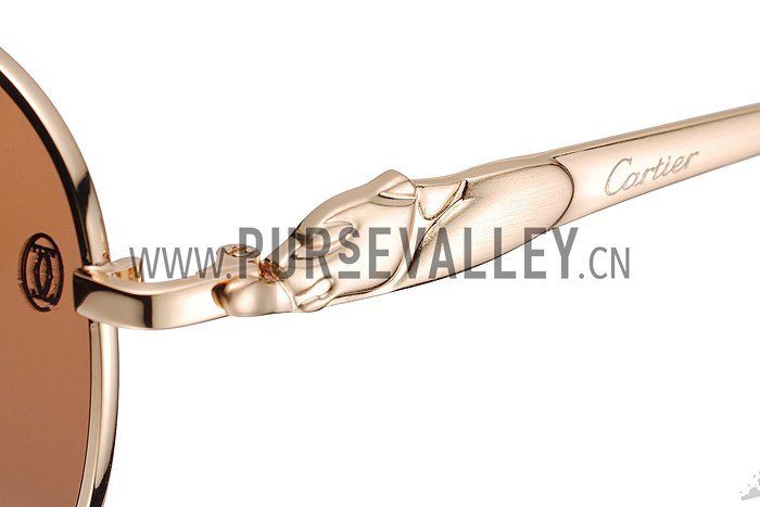 Cartier Panthere Aviator Gold Frame Brown Lenses Sunglasses 308185
