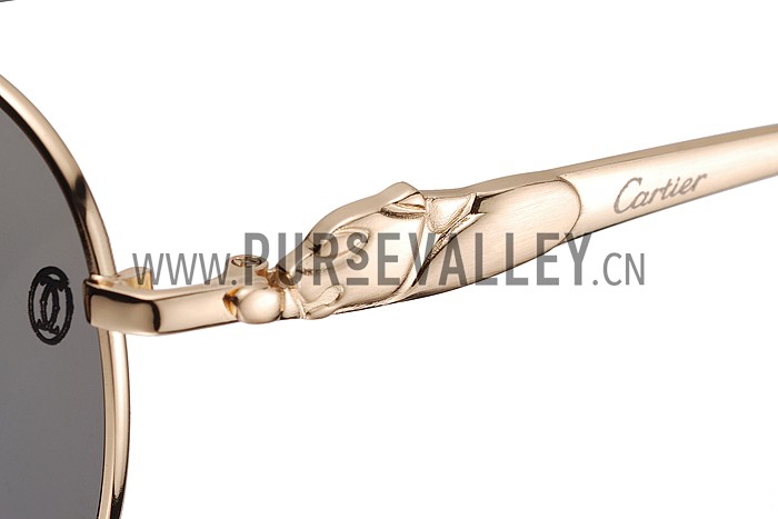 Cartier Panthere Aviator Gold Frame Light Grey Lenses Sunglasses 308186