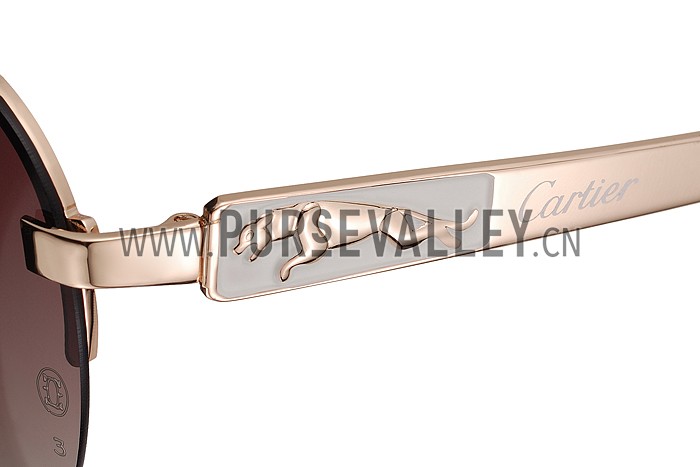 Cartier Wild Panthere Detail Beige Frame Gold Temples Sunglasses 308189