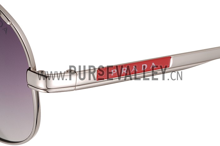 Prada Aviator Linea Rossa Logo Silver Frame Sunglasses 308226