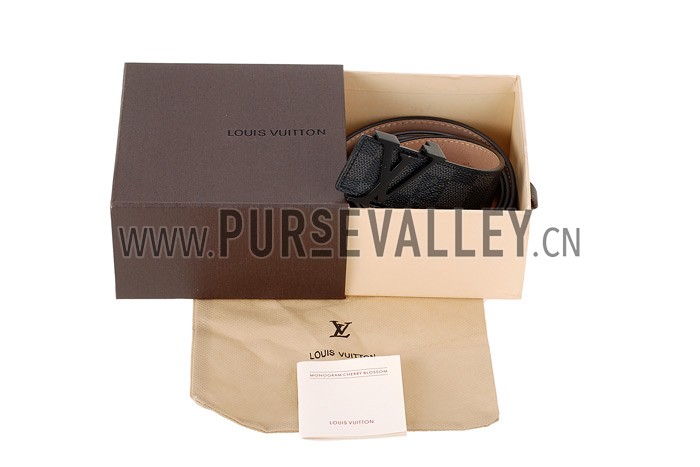 Louis Vuitton Replica Black Ruthanium Finished Logo Buckle Louis Vuitton Graphite Leather Belt