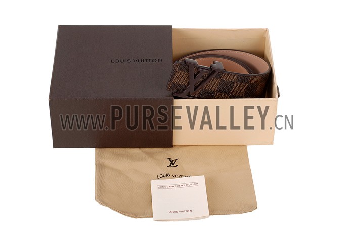 Louis Vuitton Replica Brown Ruthenium Finished Logo Buckle Louis Vuitton Damier Canvas Leather Belt
