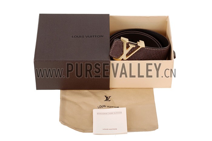 Louis Vuitton Replica Brass Logo Buckle Brown Suede Leather Belt