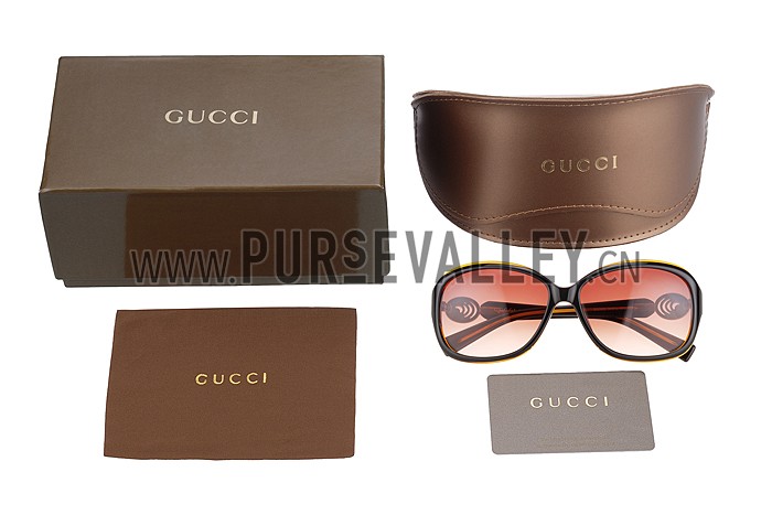 Gucci Elegant Oval Shaped Brown and Yellow Sunglasses 308032