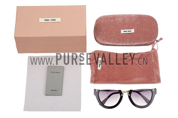 Miu Miu Rounded Cut Off Cat-Eye Black Sunglasses 308040