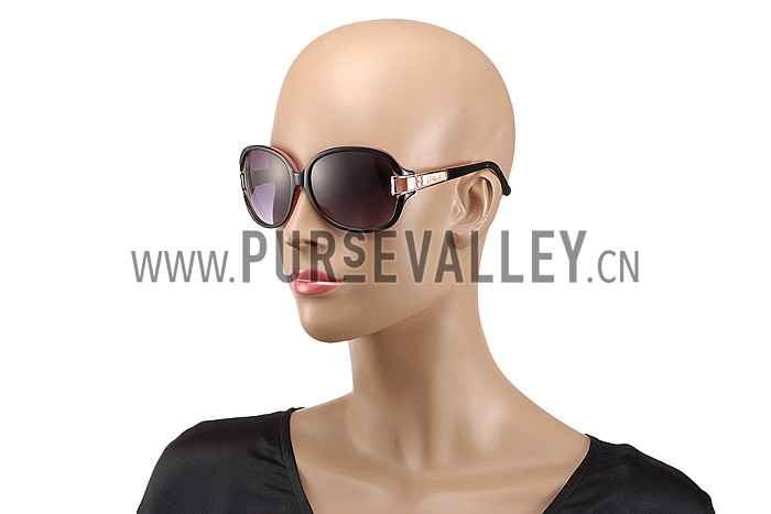 Hermes Oversized Round Frame Black Sunglasses with Metal Carriage Detail 308106