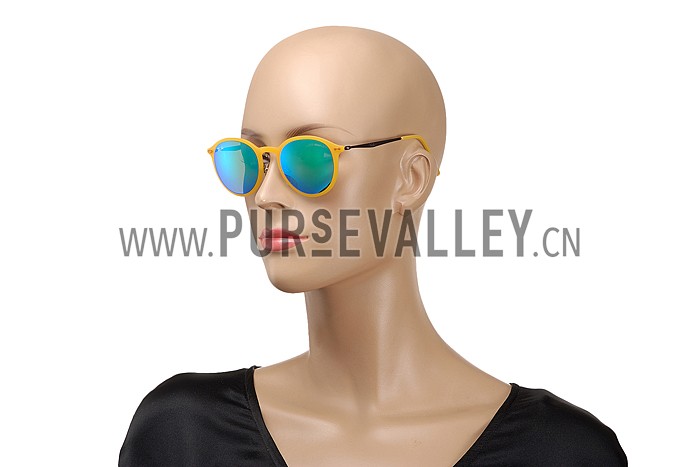 Ray Ban Clubround Yellow Frame Green Mirrored Lenses Sunglasses 308173