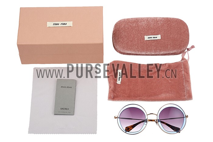 Miu Miu Noir Light Blue Full Circle Round Frames Sunglasses 307884