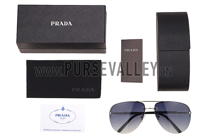 Prada Aviator Silver Frame Black Temples Sunglasses 308230