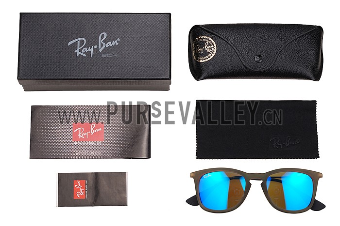 Ray Ban Wayfarer Light-Ray Brown Frame Light Blue Lenses Sunglasses 308234