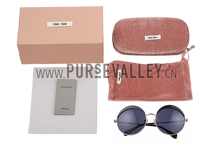 Miu Miu Noir Retro Round Semi-Rimless Black Sunglasses 307887