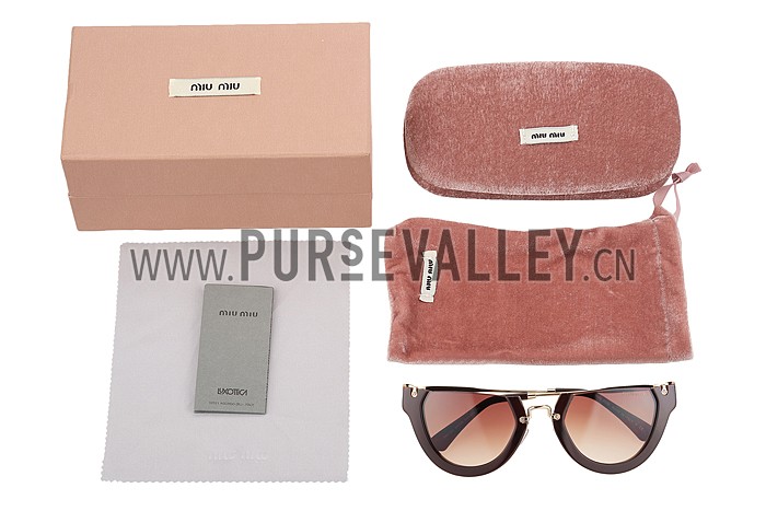 Miu Miu Rounded Cut Off Cat-Eye Brown Sunglasses 308041