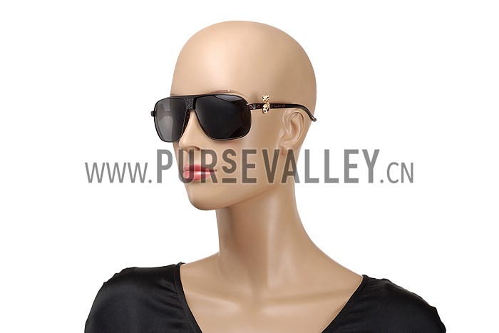 Cartier Screw And Panthere Decor Black Frames Black Lenses Sunglasses 308134