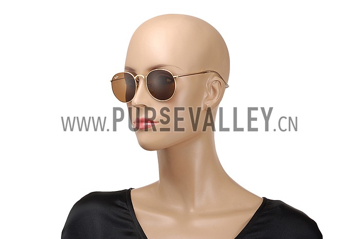 Ray Ban Round Gold Metal Frame Brown Lenses Sunglasses 308158