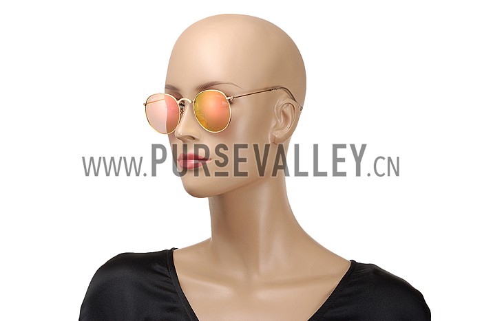 Ray Ban Round Gold Metal Frame Copper Flash Lenses Sunglasses 308159