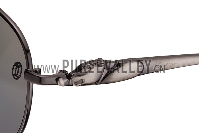 Cartier Panthere Aviator Chrome Frame Grey Lenses Sunglasses 308184