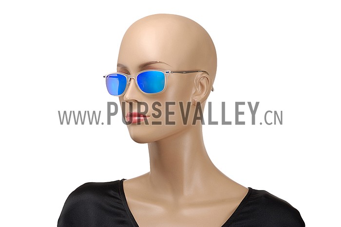 Ray Ban New Wayfarer Light-Ray White Frame Blue Mirrored Lenses Sunglasses 308176