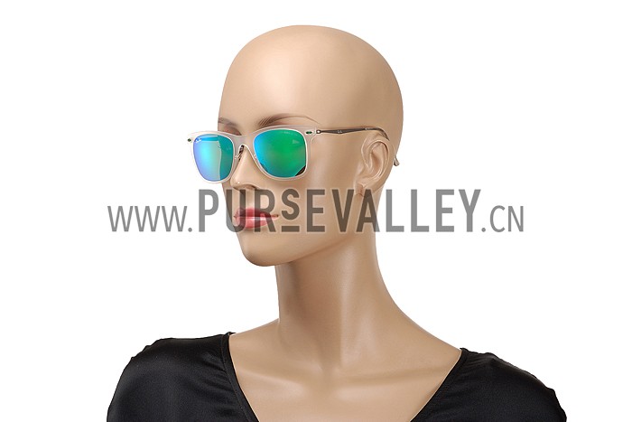 Ray Ban Wayfarer Light-Ray White Frame Green Mirrored Lenses Sunglasses 308165