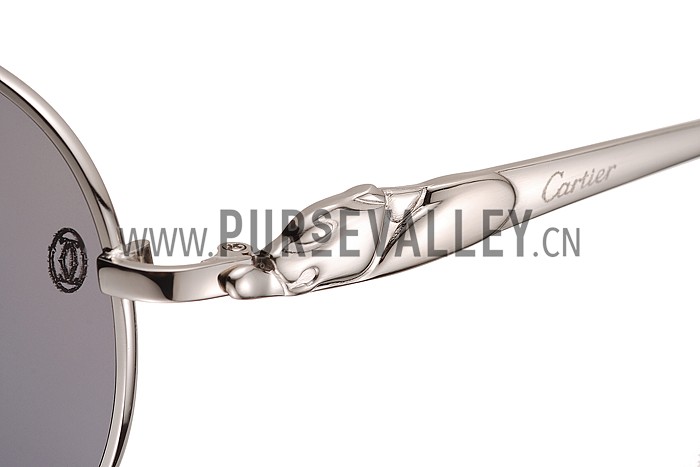 Cartier Panthere Aviator Silver Frame Light Grey Lenses Sunglasses 308187