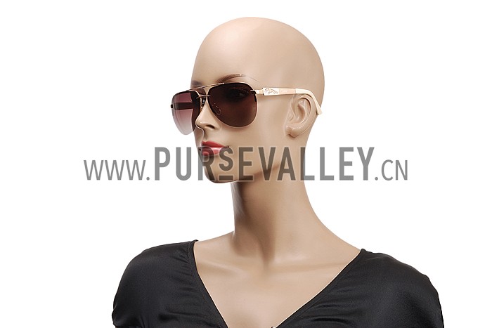 Cartier Wild Panthere Detail Beige Frame Gold Temples Sunglasses 308189