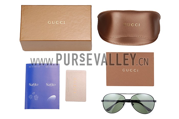 Gucci Aviator Wrap Black Frame Green Lens Sunglasses 308210